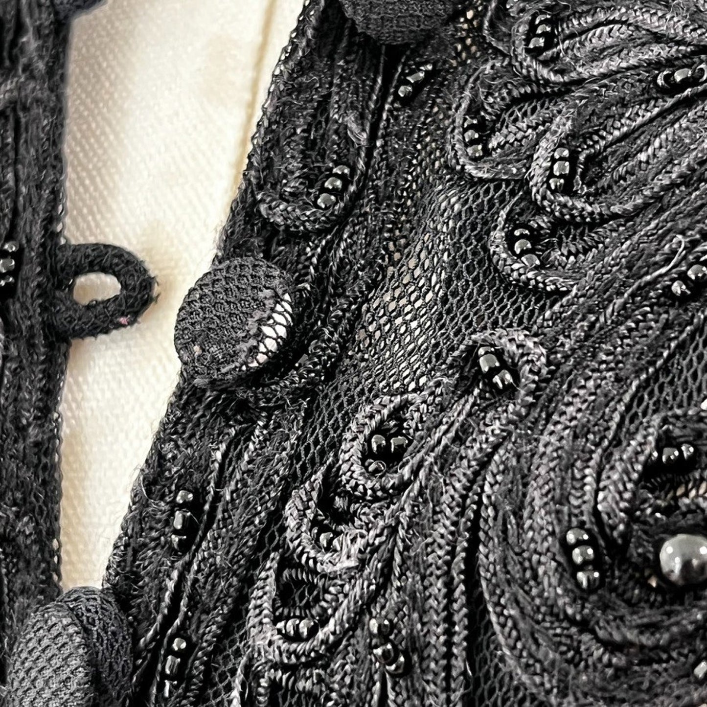 Vintage Cache (L) Statement Button Up Top Goth Drama Glam Mob Wife Couture Bead