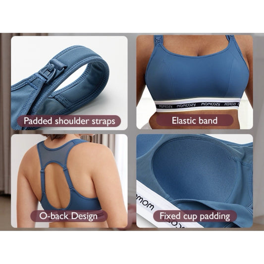 momcozy Nursing Sports Bra 2XL Plus Size 42DD/E Blue Wireless Padded Low Impact