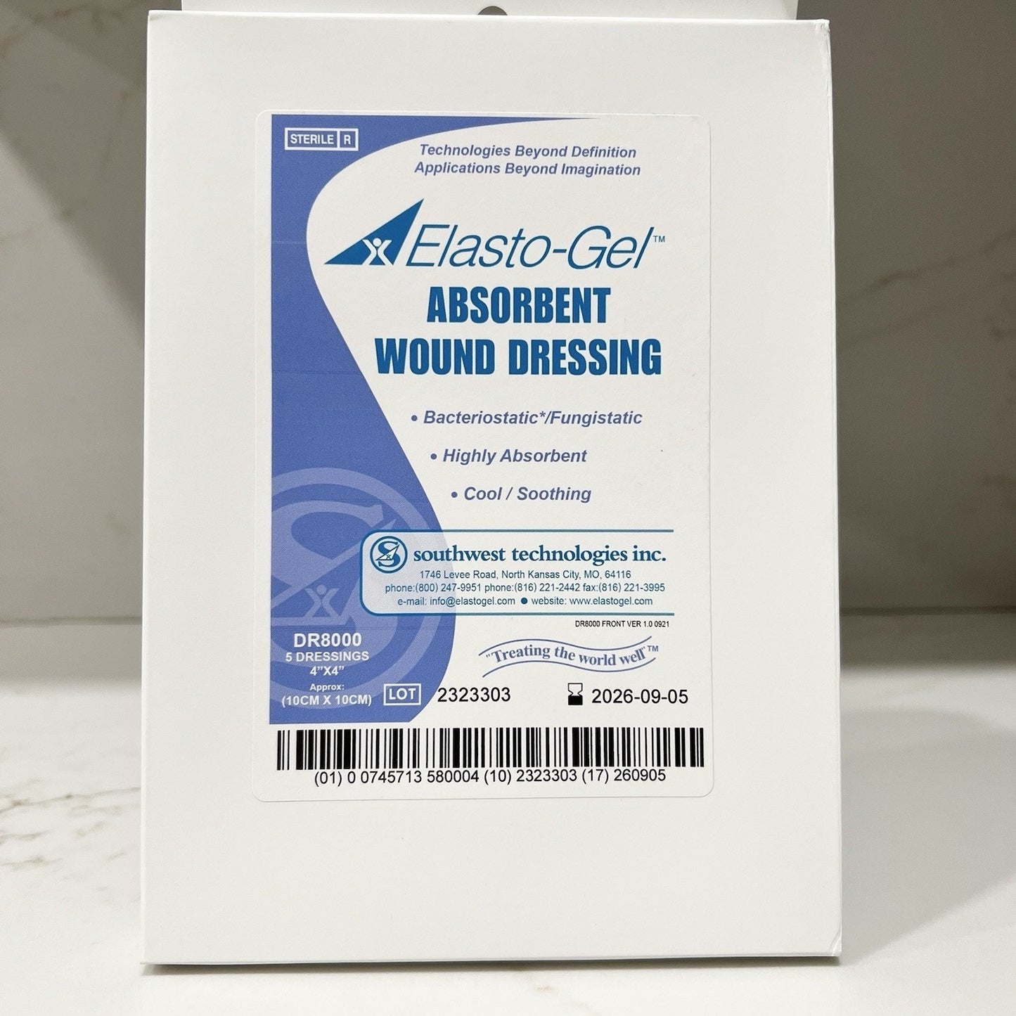 Elasto-Gel Wound Dressing Without Tape 4x4” Box of 5 DR8000 Cooling Cut To Fit