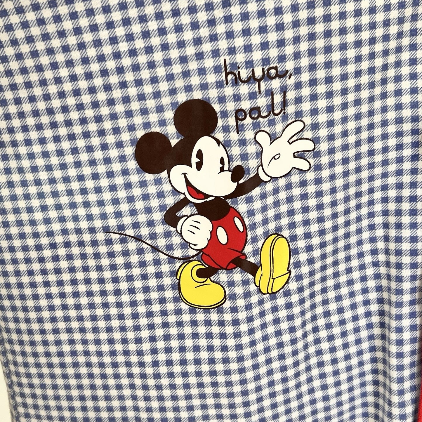 Vintage Mickey Mouse Button Front Women Pajama Shirt (L) Gingham Cozy Nostalgic