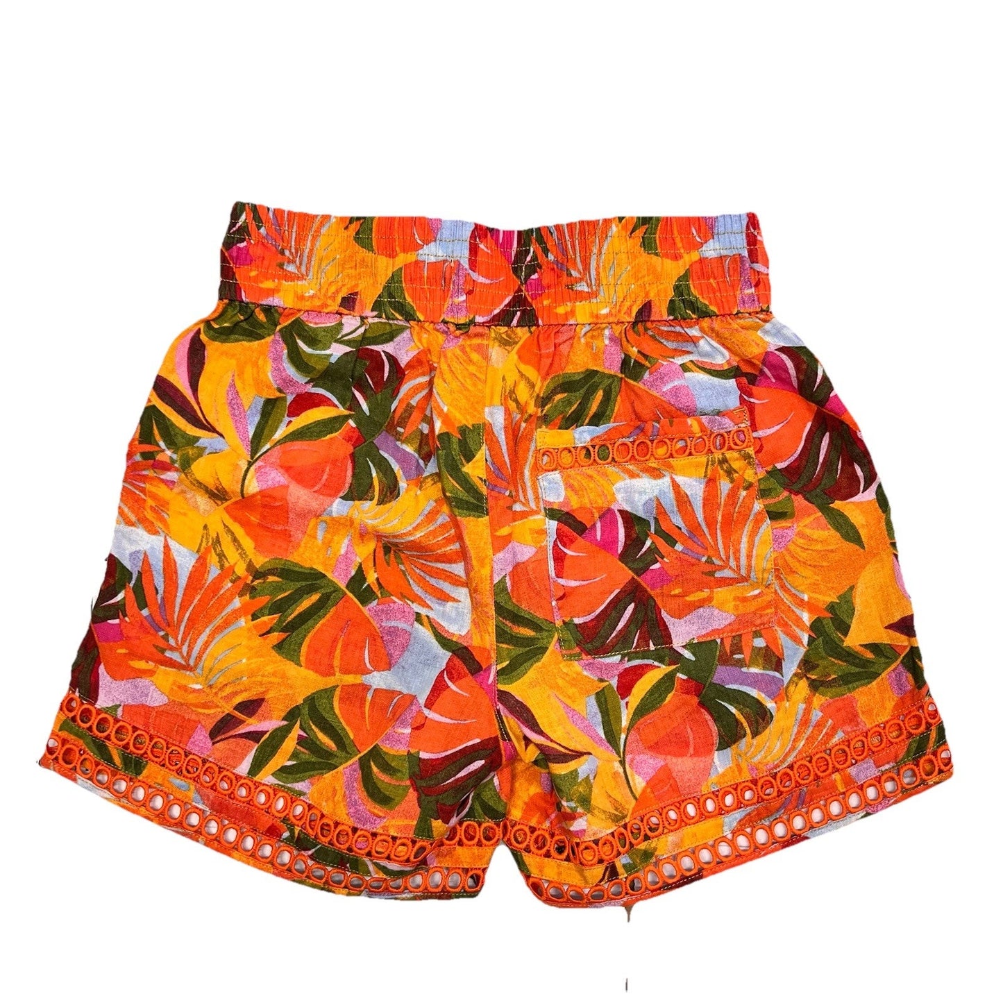 C&C California Linen Shorts (S/28”) Floral Tropical Crochet Trim Fringe Tassel