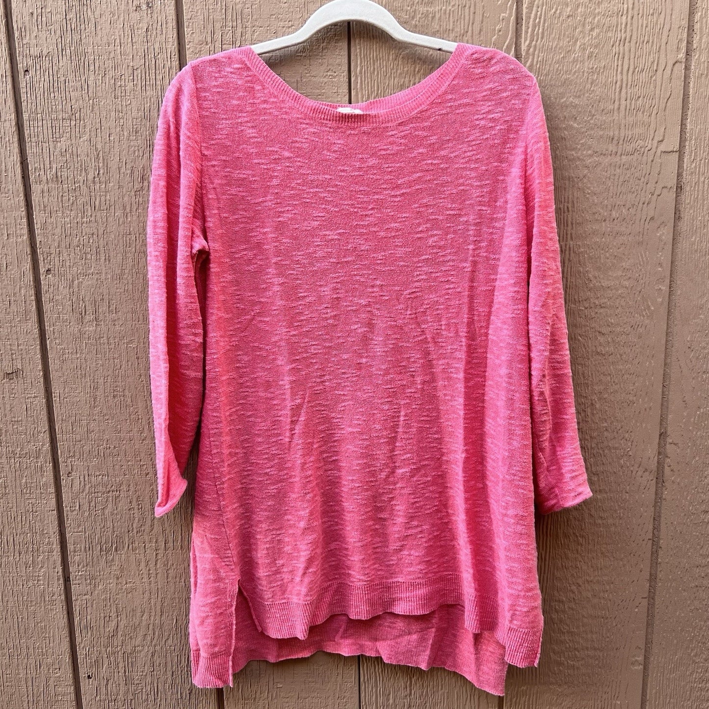 Eileen Fisher Organic Linen Cotton Blend Long Sleeve High Low Shirt Pink Comfort