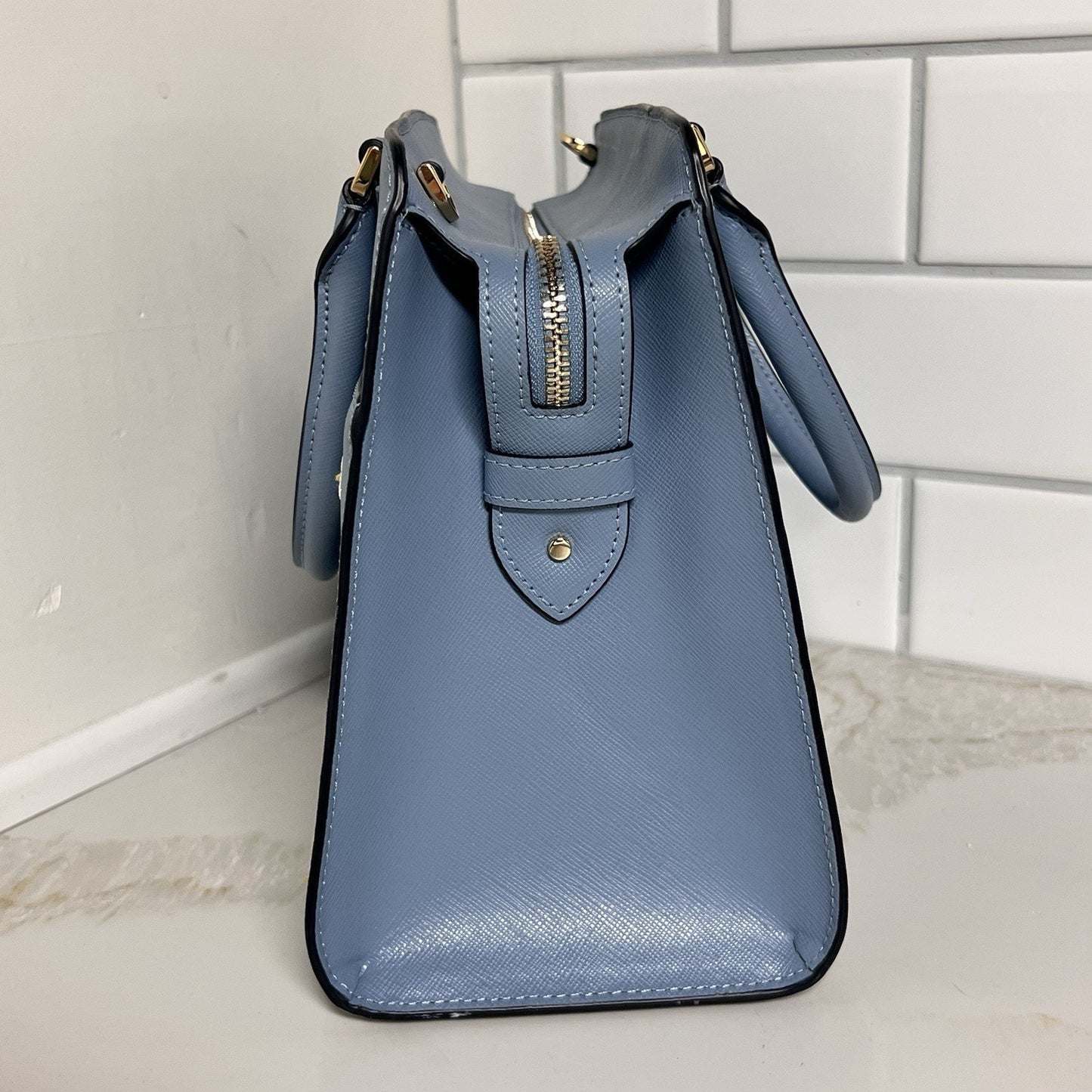 Kate Spade Madison Medium Crossbody Satchel Embroidered Floral Blue Leather