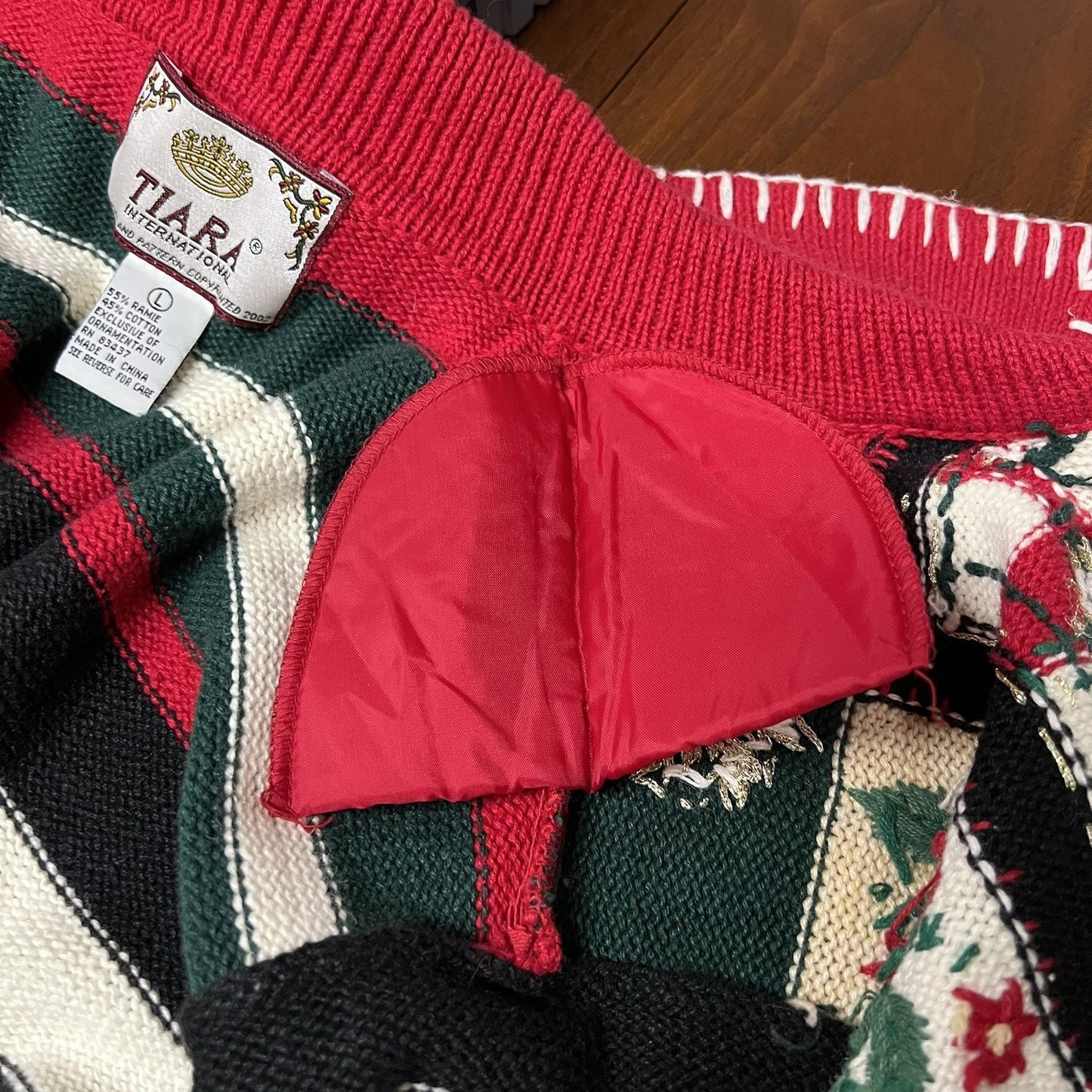 90s Ugly Christmas Sweater (L) Full Zip Knit Embroidered Snowman Tiara Int.