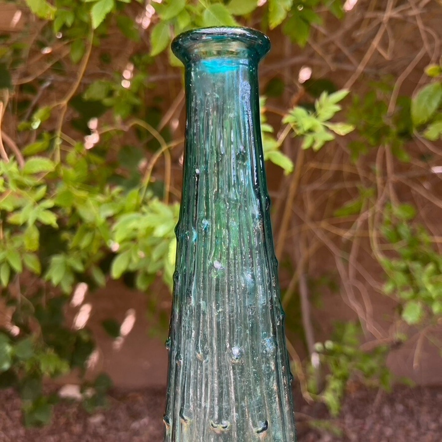 Vintage Italian Empoli Genie Bottle Decanter Bamboo Drip Wax Teal MCM
