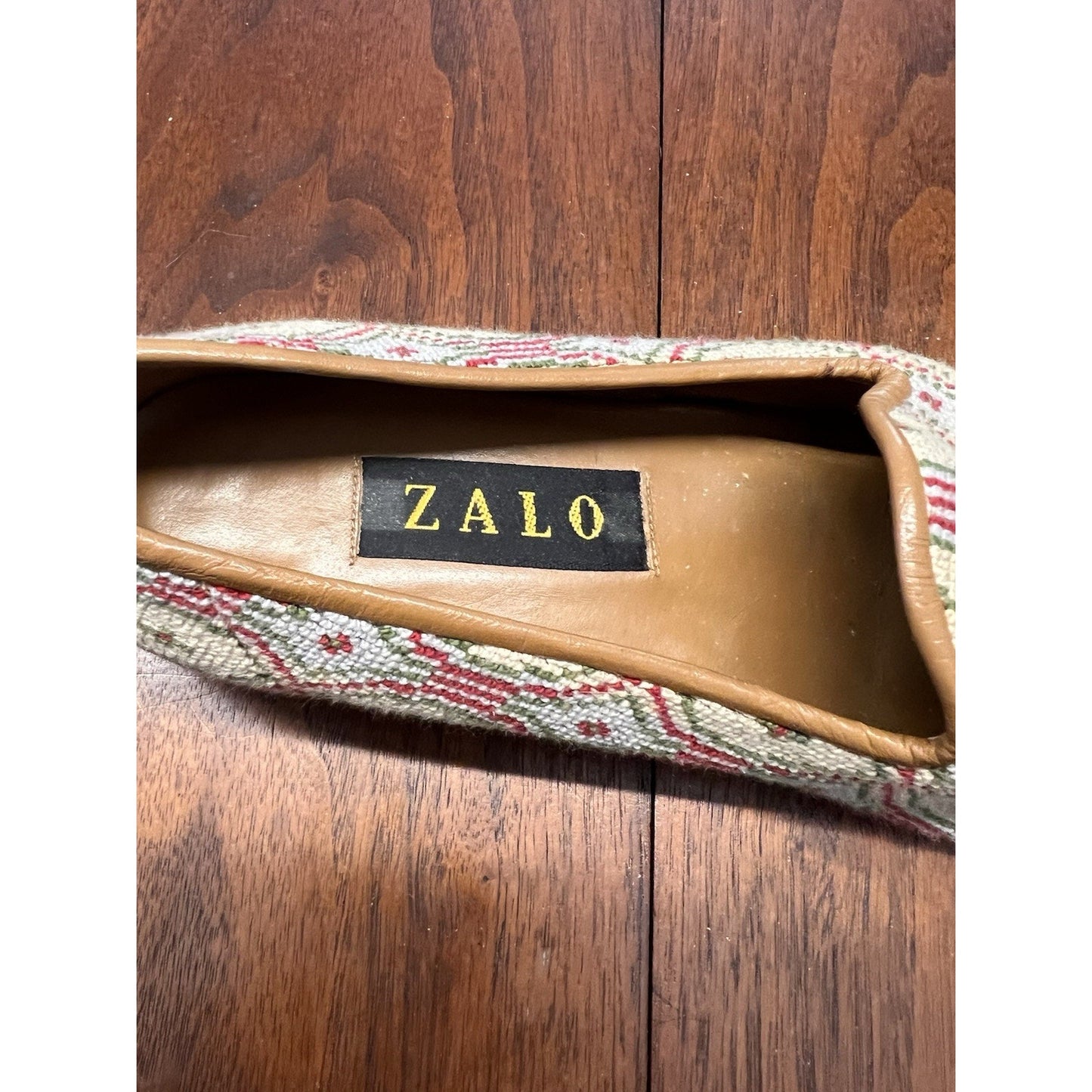 Vintage Zalo Needlepoint Smoking Slippers Loafers Geometric Tapestry Spain Sz 6M