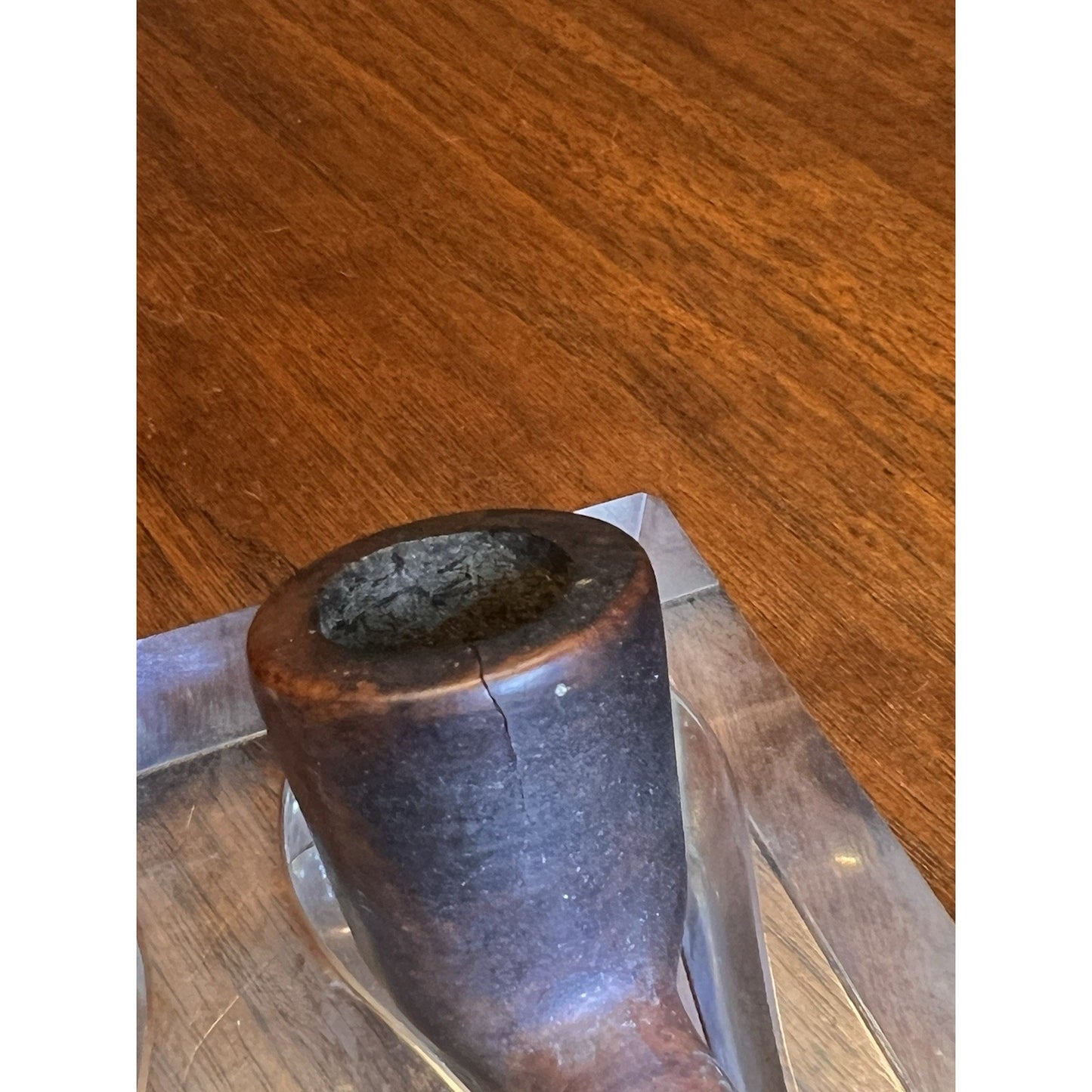 Vintage Dark Walnut Billiard Estate Pipe - Cracked Bowl
