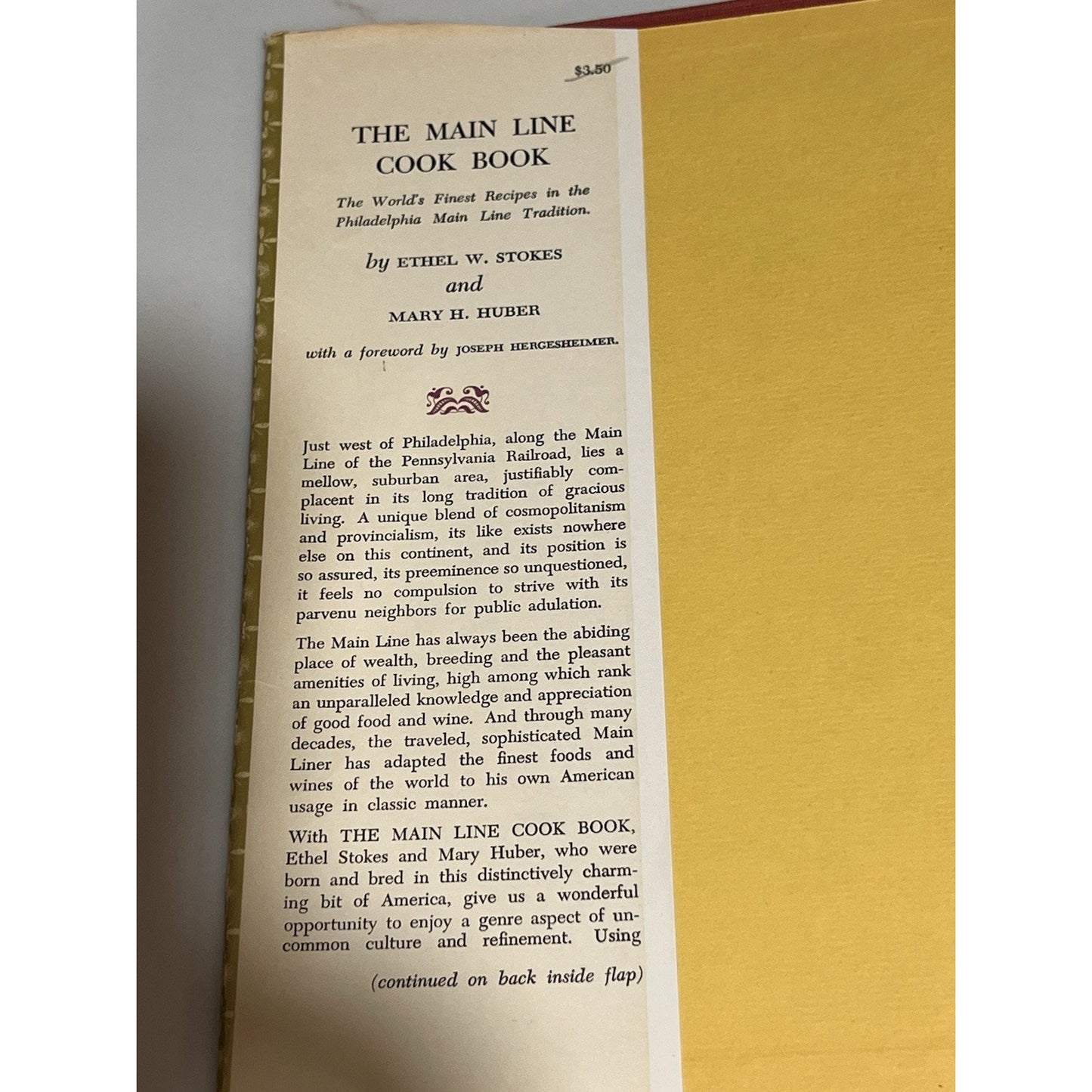 Vintage The Main Line Cook Book First Edition Hard Cover w/Dust Jacket 1950