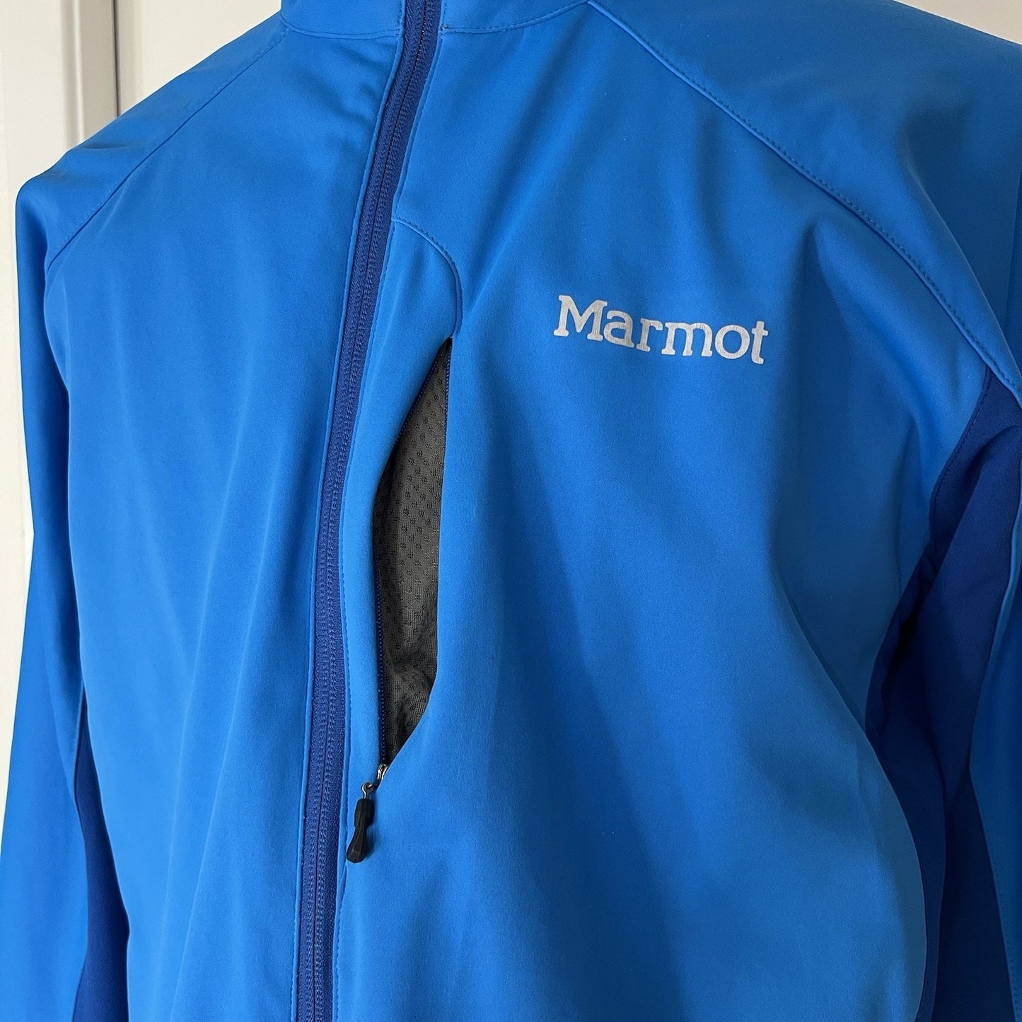 MARMOT Gore Windstopper Full Zip Jacket Mens Large Blue Fleece Lined Soft Shell