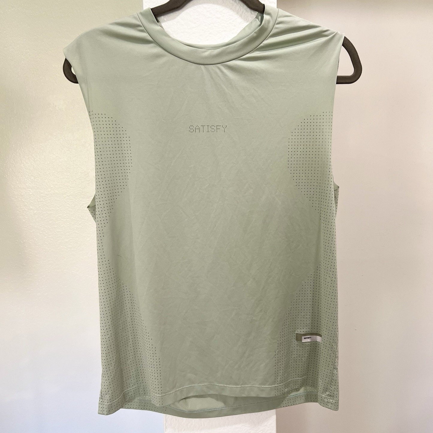 Satisfy Air Logo-Perforated Auralite Tank 38” Sleeveless Muscle Tee Running