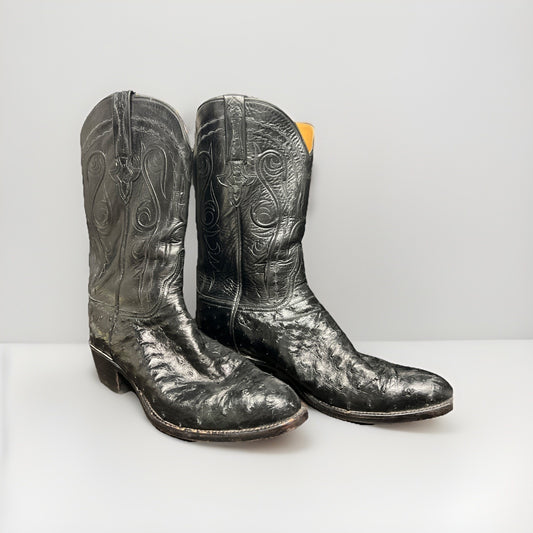 Lucchese Classic Black Full Quill Ostrich Leather Luke Western Boots Sz 11