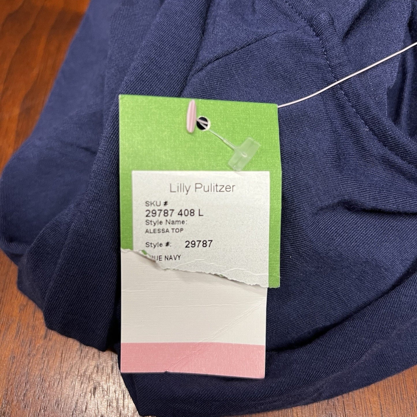 NWT Lilly Pulitzer (L) Alessa Ruffle Top Navy Blue Coastal Beach Lightweight