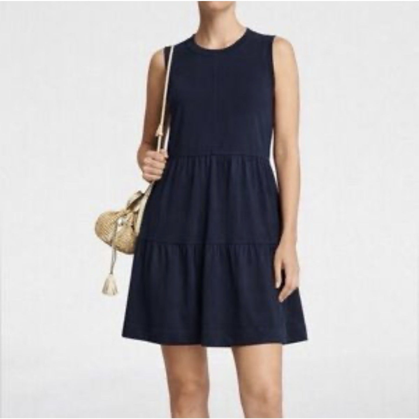 ME + EM Babydoll Mini Dress Size 8 Tiered Jersey Cotton Blue Capsule Preppy