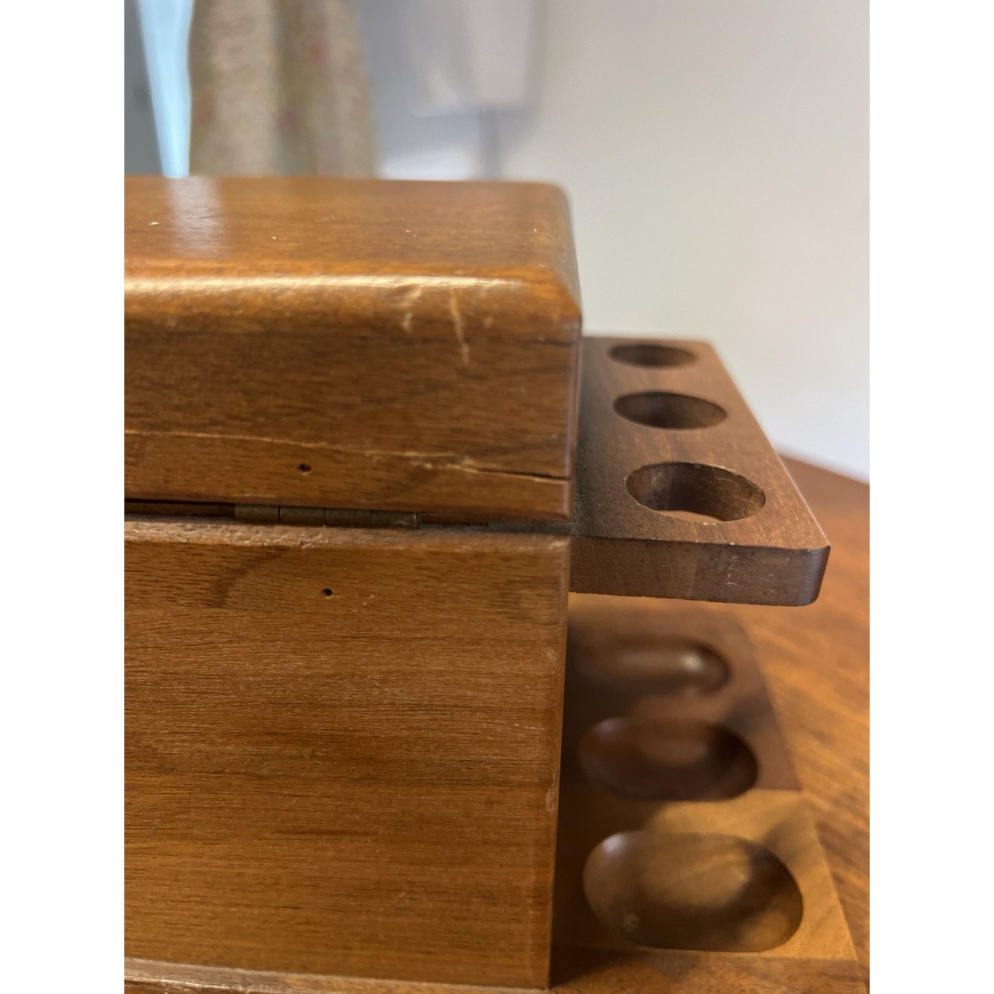 Vintage Decatur Industries Walnut Wood 6 Tobacco Pipe Stand Display Humidor