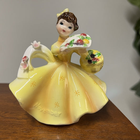1960s Lefton November Girl Big Bow Series Month Of The Year Figurine Japan MCM