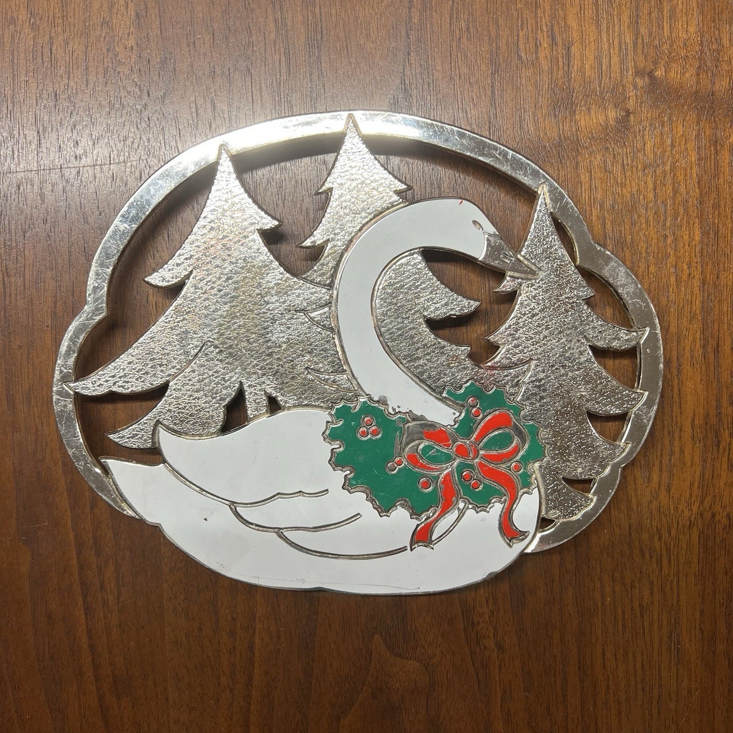 WM Rogers Trivet Christmas Swan Goose Trivet Kitsch Winter Holiday MCM Vintage