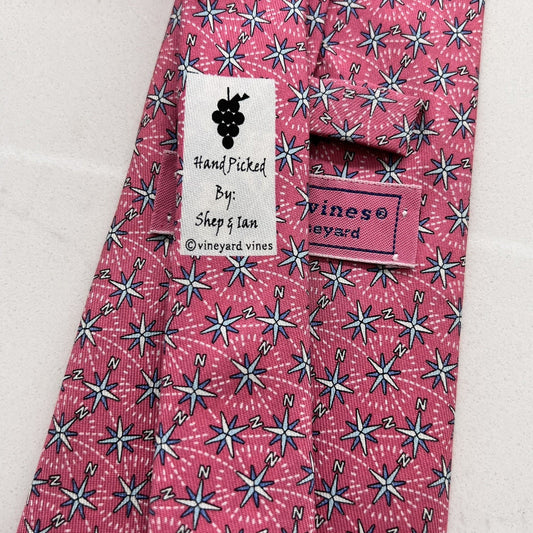 Vineyard Vines Handmade 100% Silk Pink Tie Cardinal Compass Nautical Preppy