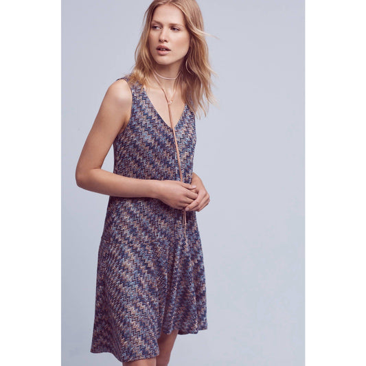 Maeve Anthropologie (L) Sleeveless Drop Waist Knit Blue Dress Y2K Knit