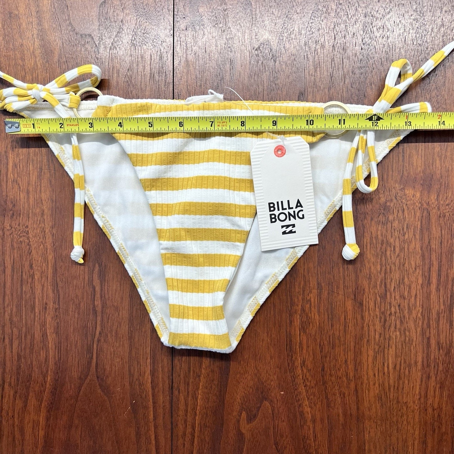 NWT Billabong Swim Bikini Bottoms (M) Side Tie Tropic Med Coverage Yellow Stripe