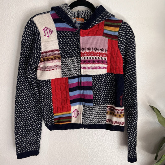 Vintage (L) Bulldog BDG Urban Outfitters Wool Knit Patchwork Full Zip Hoodie