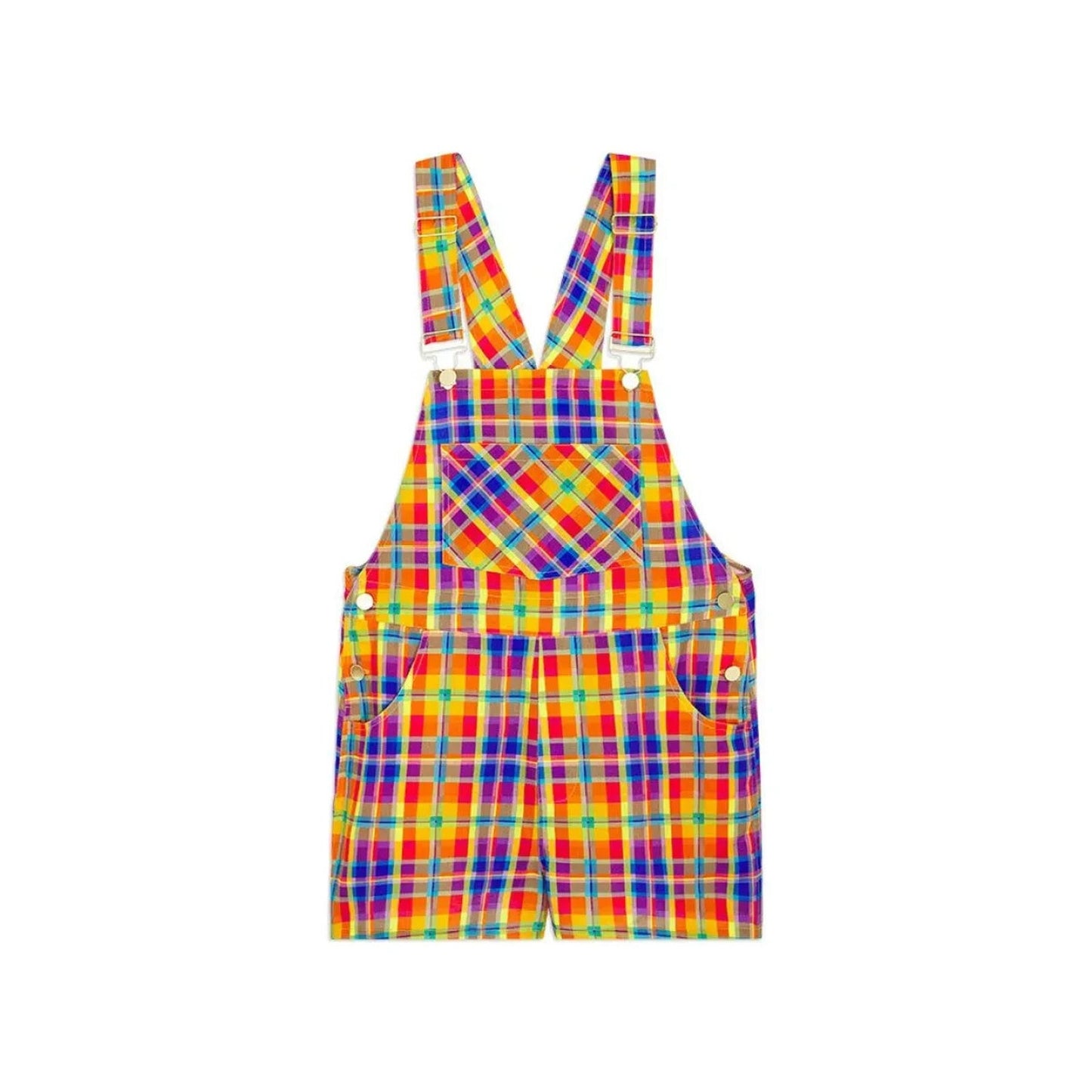 $128 NWT WeWoreWhat Danielle Bernstein Basic Rainbow Plaid Overall Shorts Sz S