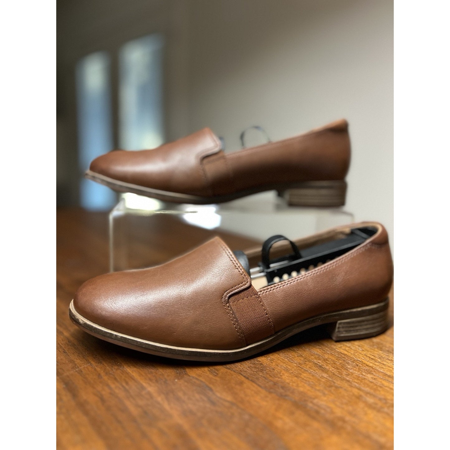 Clarks (7.5M) Trish Diva Flat Brown Leather Loafer Cushion Ortho 1” Heel Shoes