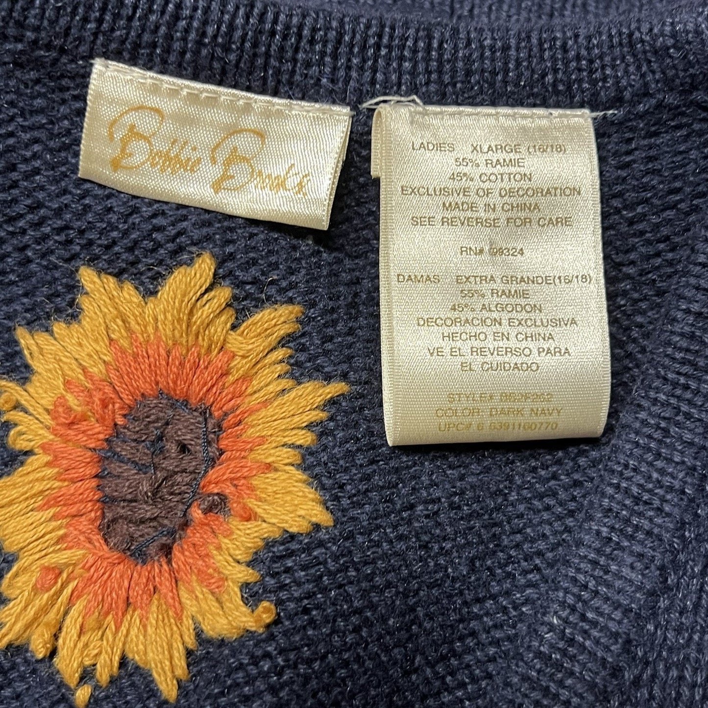 Vintage Bobbie Brooks Knit Cardigan Vest XL Autumn Fall Embroidered Scarecrow