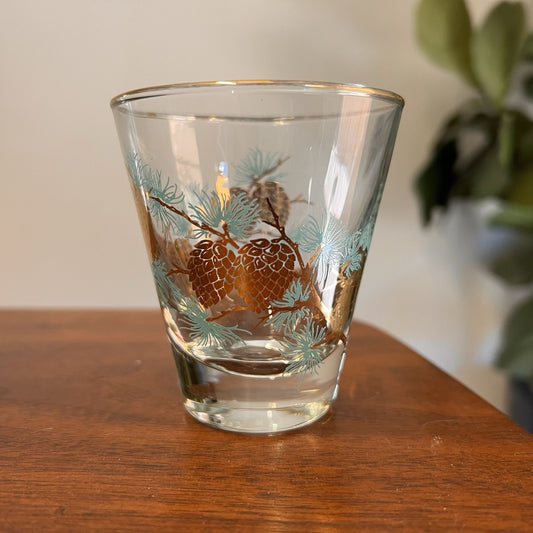 4 Libbey David Douglas Aqua Gold Pine Cone Glasses Barware Tumbler LRS37 MCM