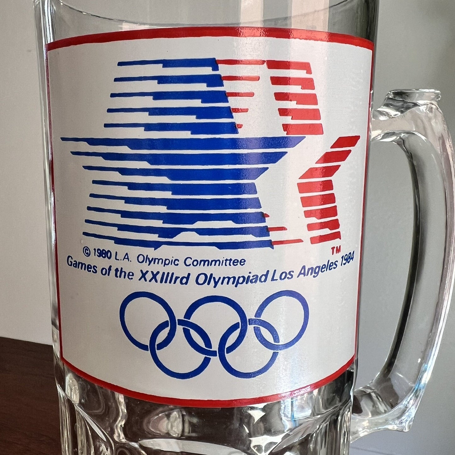 Vtg ‘84 Los Angeles US Olympic Games Glass Beer Stein Tankard Rare Collectible