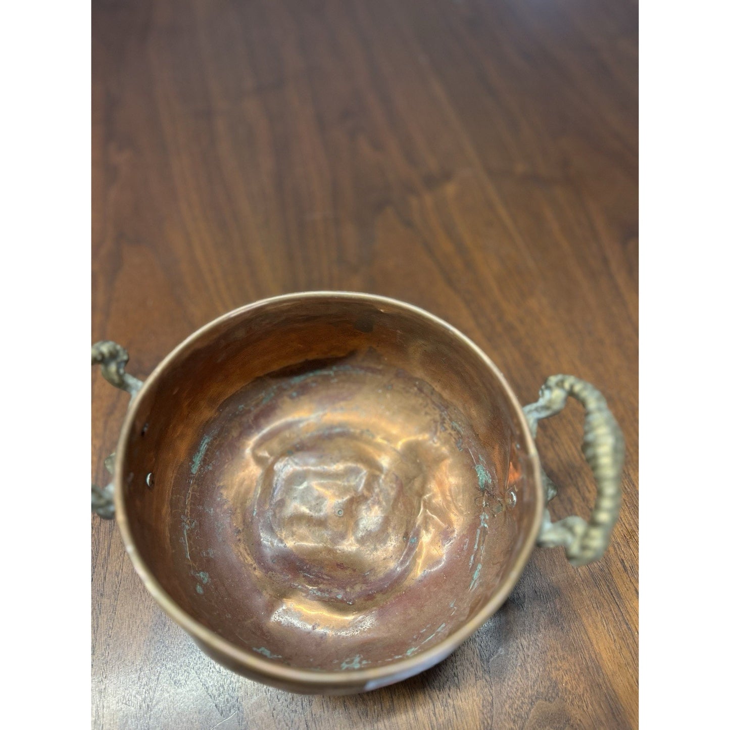 Vintage Copper Cauldron Kettle Pot Hand Hammered Handles Footed Planter Holland