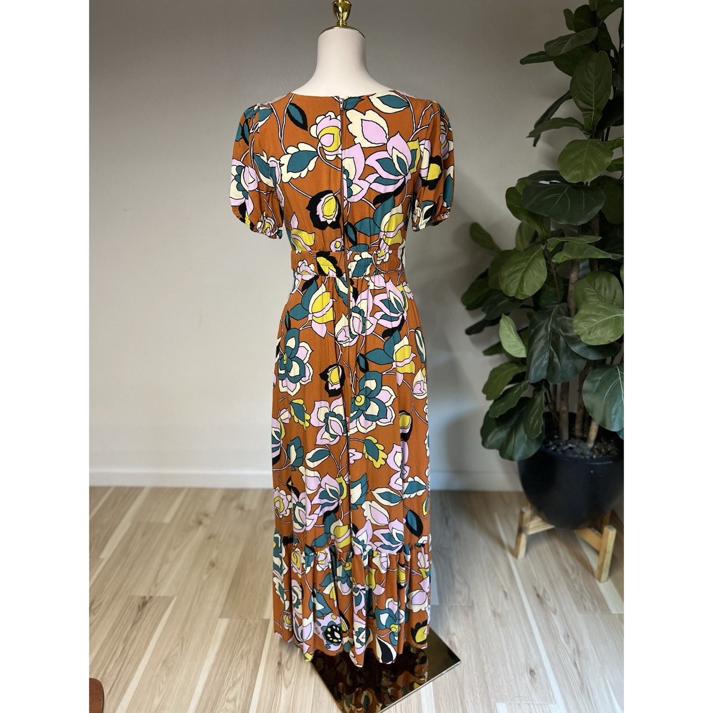 ModCloth (M) Savor The Statement Retro Floral Maxi Dress Vintage Empire Waist