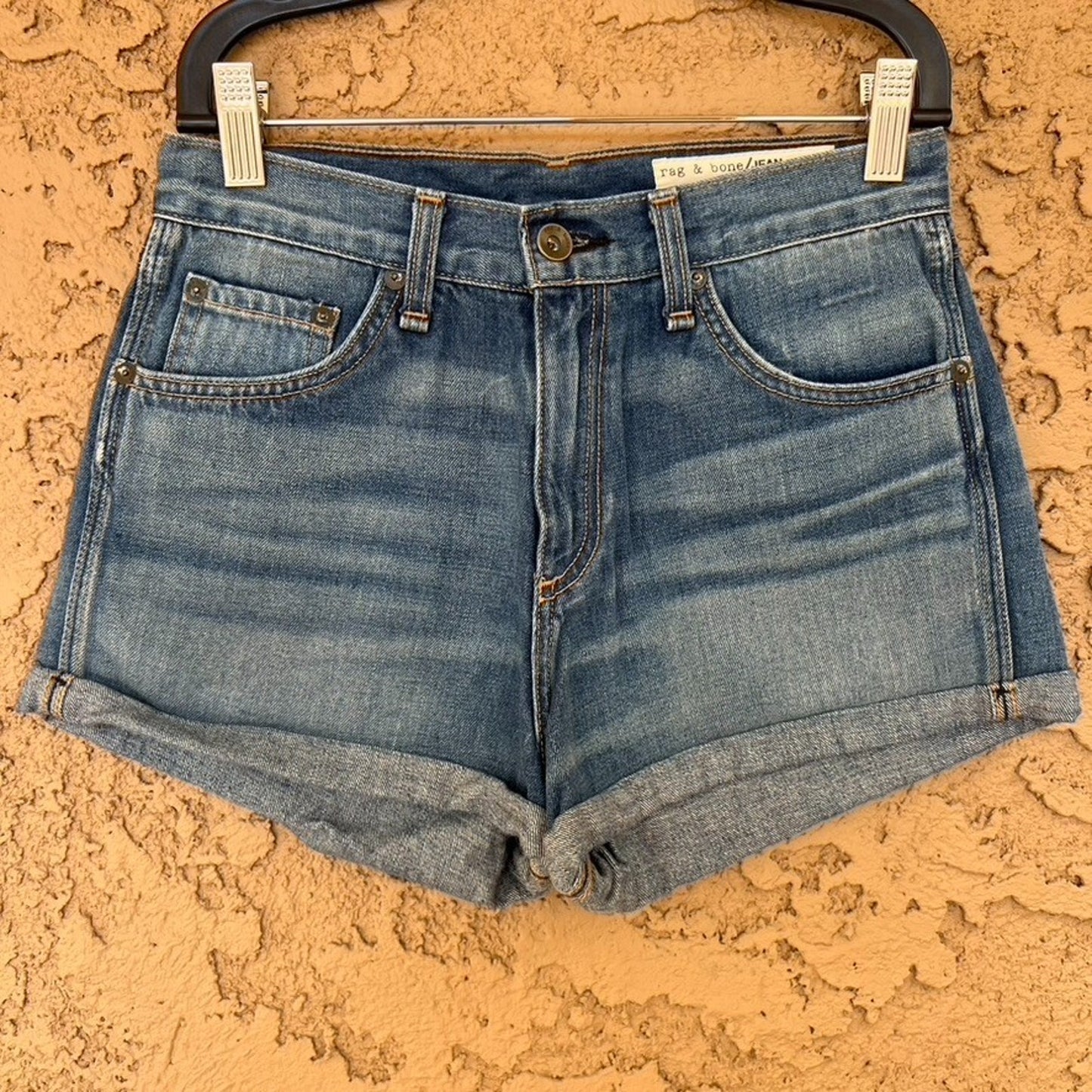 $175 Rag n Bone "Segrin" (Sz 24) Cuffed Denim Short Devon REVOLVE High Rise