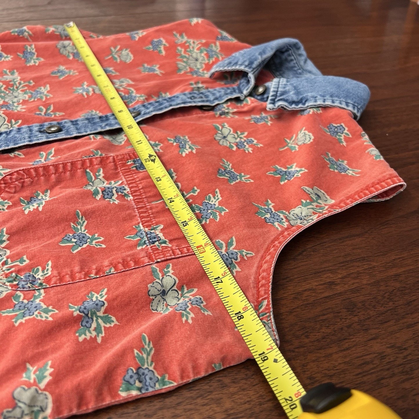 Hunt Club (S) Sleeveless Button Up Women Denim Red Floral Rodeo Western Festival