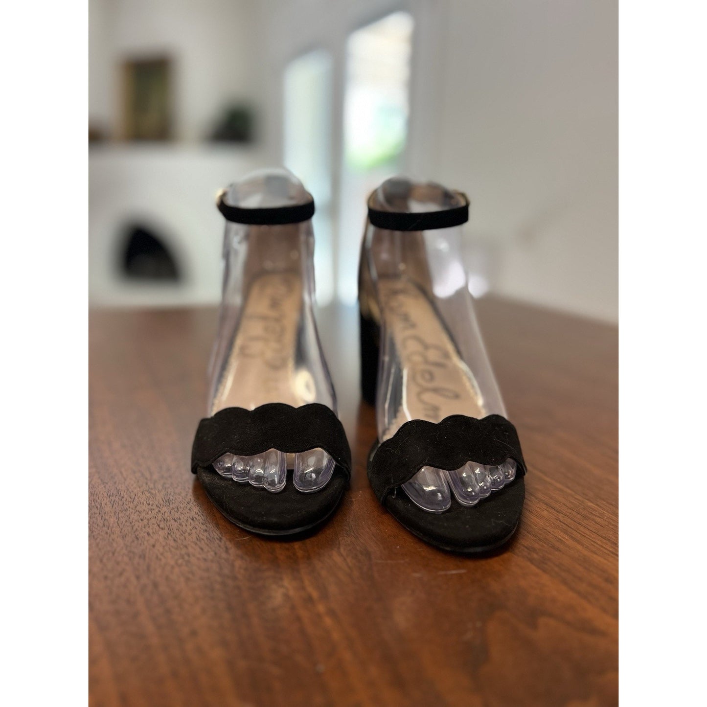 Sam Edelman Odila Black Suede Scalloped Block Heel Sandals Womens 7