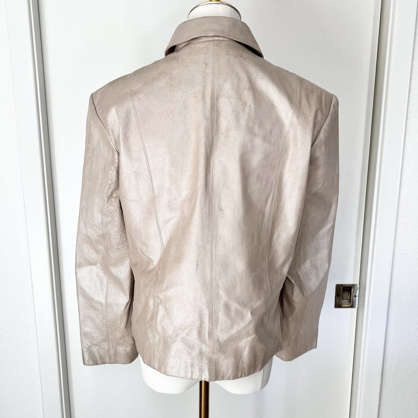 Adler Collection Women (M) Metallic Beige Leather Jacket 90s Y2K Vintage Classic
