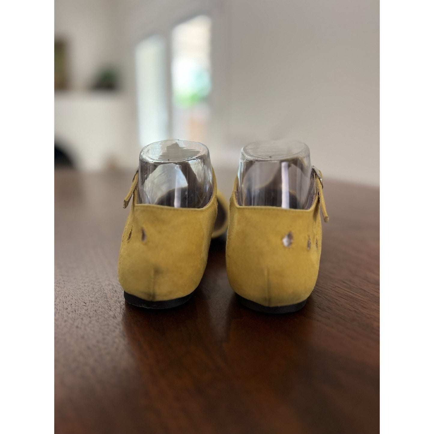 ModCloth “Turn Back Prime” Mustard Yellow Vegan Suede T-strap Flats Size 6.5