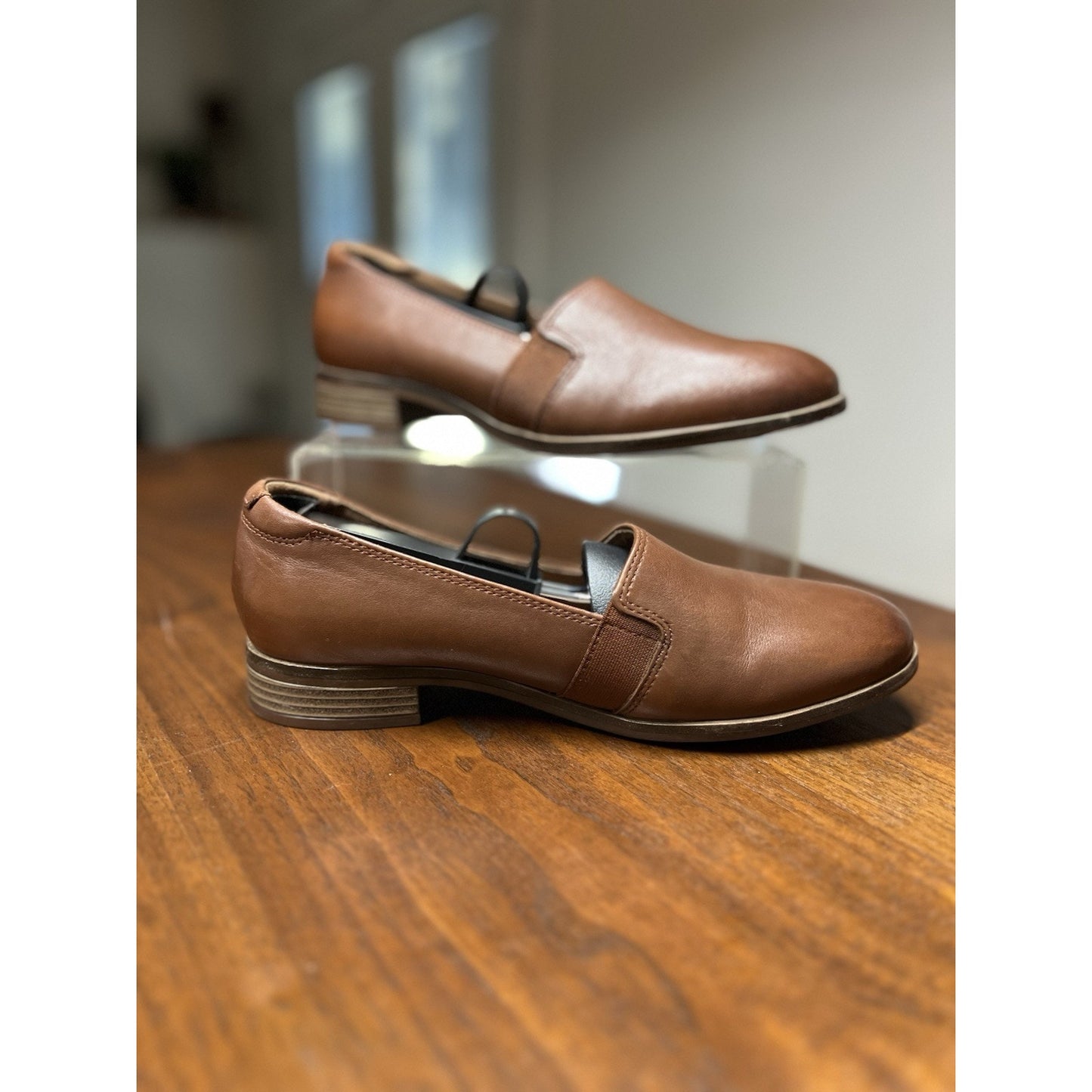 Clarks (7.5M) Trish Diva Flat Brown Leather Loafer Cushion Ortho 1” Heel Shoes