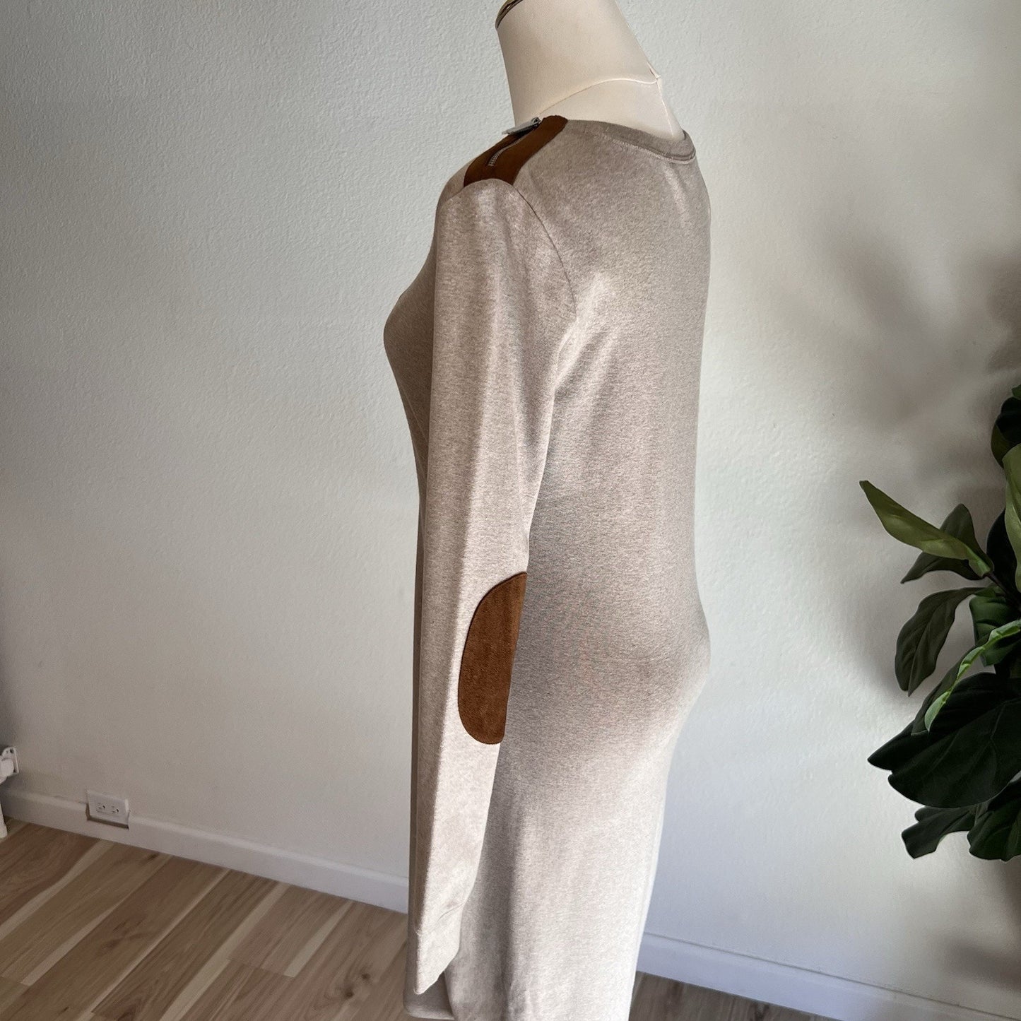 Ralph Lauren Black Label (S) Suede Elbow Patch Long Sleeve Sweater Dress Luxury