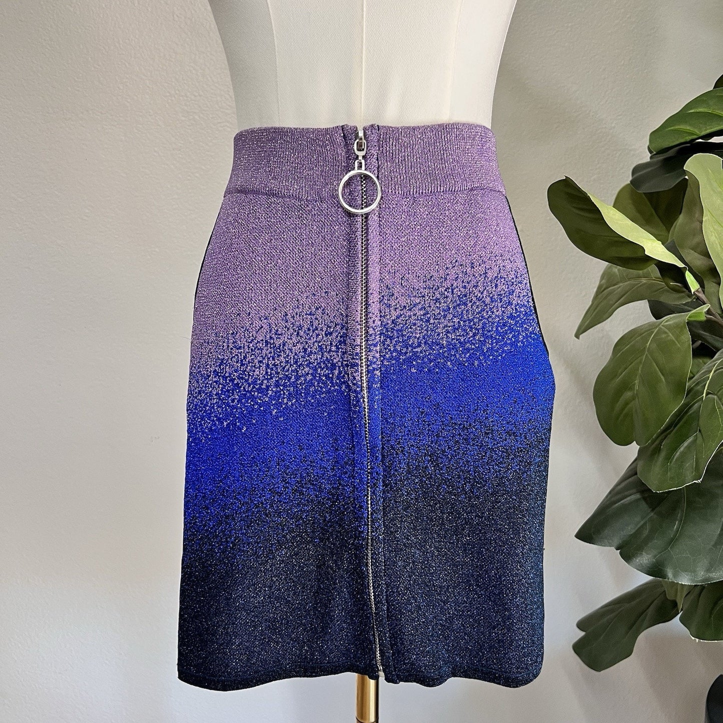 maje Miniskirt Purple Blue Ombré Going Out Metallic Shimmer Sparkle Zip Up Party