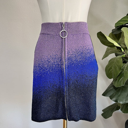 maje Miniskirt Purple Blue Ombré Going Out Metallic Shimmer Sparkle Zip Up Party