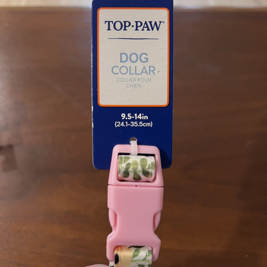 NWT Small 9.5-14” Dog Puppy Collar with Bow TOP PAW Flowers Girly Pink Cute