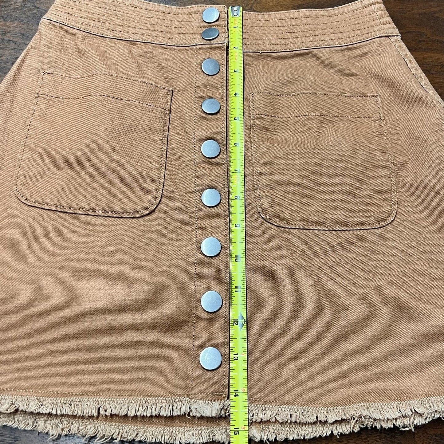 Madewell XS High-Waist Snap Button Up Retro Mini Skirt Brown Cutoff Raw Hem
