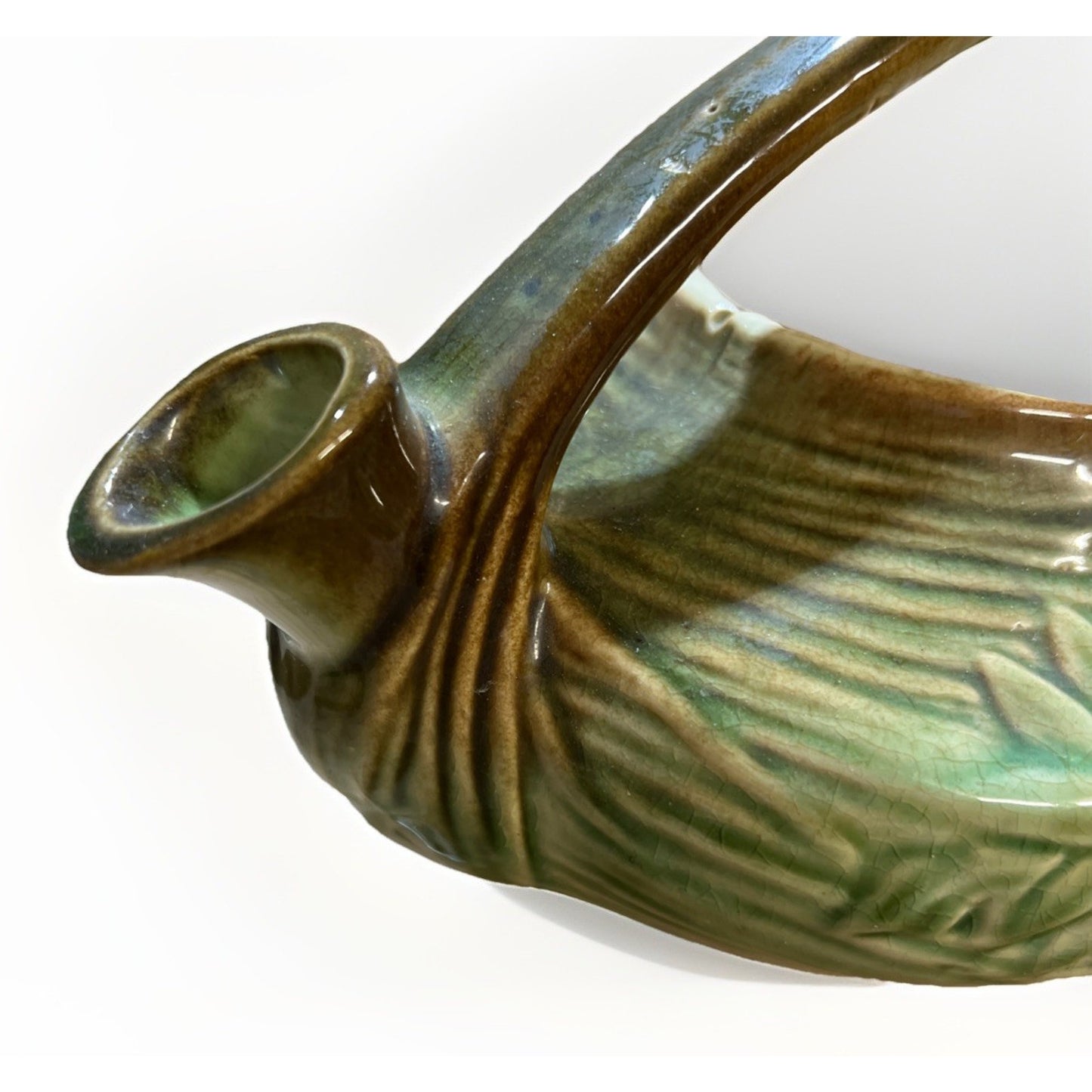 McCoy Pottery Tea Set, Green Daisy Pattern, Teapot (missing Lid) 2 Creamers