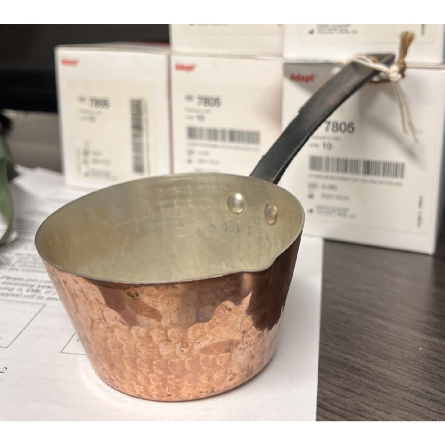 Vintage Hammered Copper Measuring Cup w/ Pour Spout & Cast Iron Handle