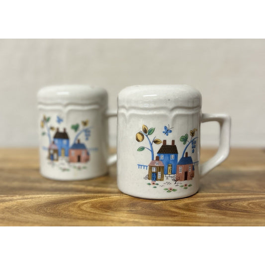 VTG International Stoneware Heartland Salt Pepper Shakers Mug Shape Handle Japan