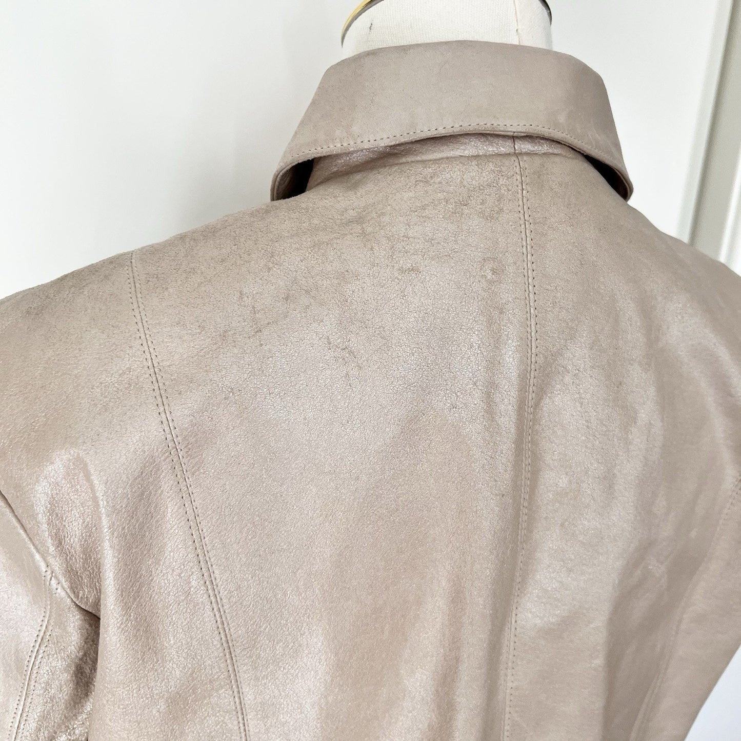 Adler Collection Women (M) Metallic Beige Leather Jacket 90s Y2K Vintage Classic