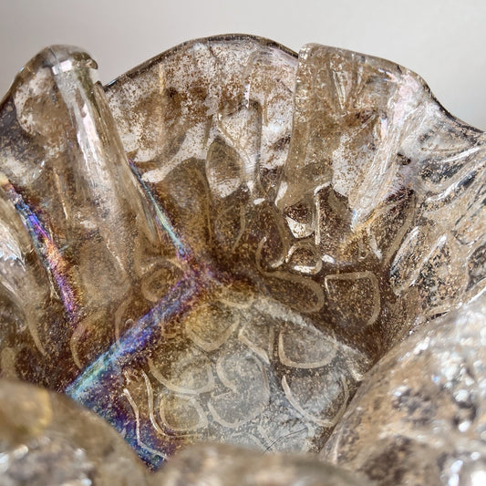 Murano Bowl Lavorazione Arte Iridescent Handkerchief 5.5x9 Gold Fleck MCM