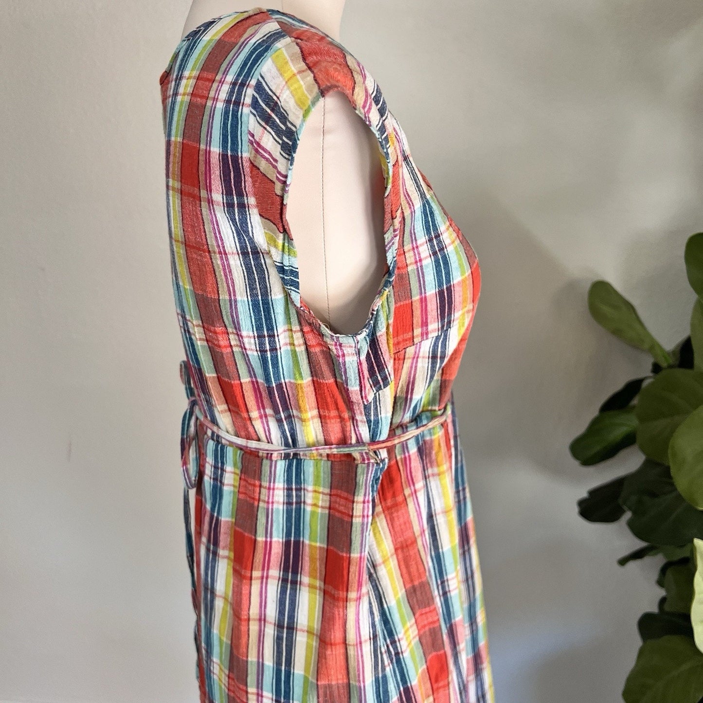 Eddie Bauer (10) Colorful Plaid Lined 100% Cotton Retro Midi Preppy Summer Dress