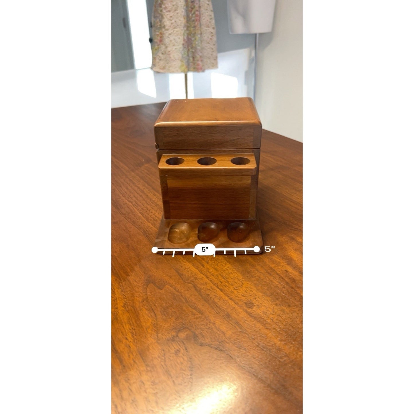 Vintage Decatur Industries Walnut Wood 6 Tobacco Pipe Stand Display Humidor