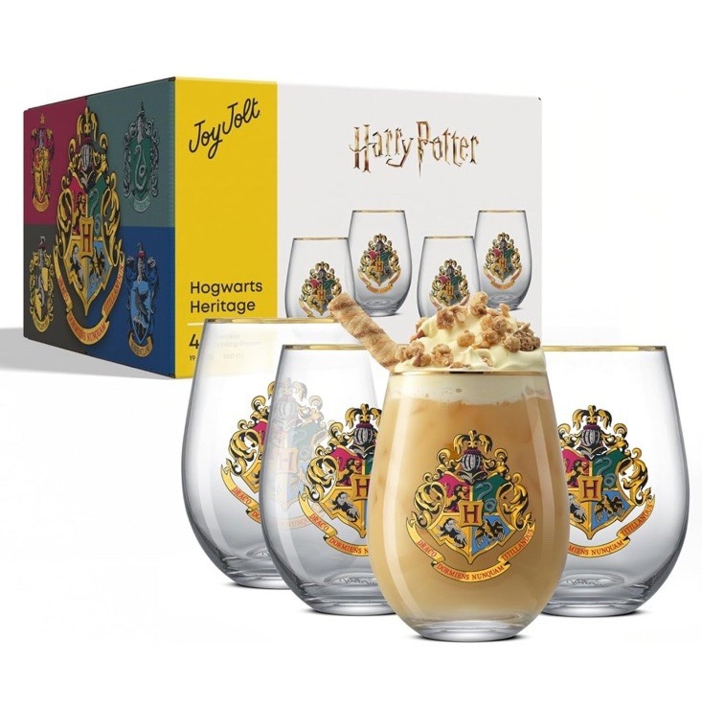 Harry Potter Hogwarts Heritage Stemless Wine Glass Set JoyJolt House Crests